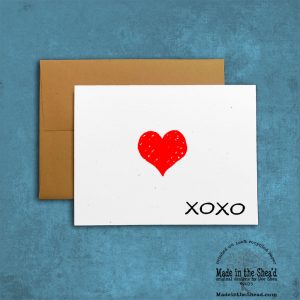 xoxo with heart. Recycled Paper Valentine Card, Typography Love Note on 100% recycled paper, blank inside, love