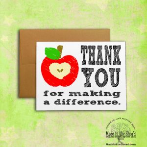 Thank You for making a difference Recycled Paper Notecard on 100% recycled paper, blank inside, teacher thank you card